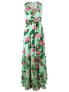 Isolda Long Floral Print Evening Dress, Women's, Size: 38, Green, Silk