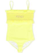 Fendi Kids Ruffled Logo Swimsuit - Yellow