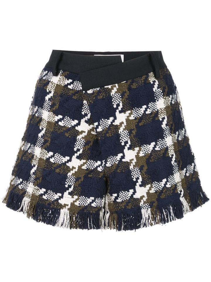 Monse Checked Asymmetric Waist Shorts - Blue