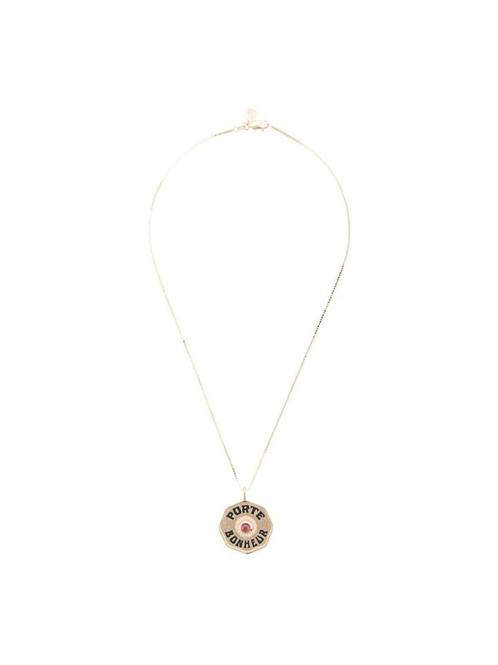 Marlo Laz 14kt Gold Je Porte Bonheur Enamel Diamond Coin Necklace -