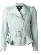 Alexander Mcqueen Peplum Biker Jacket, Women's, Size: 42, Green, Leather/cotton/viscose