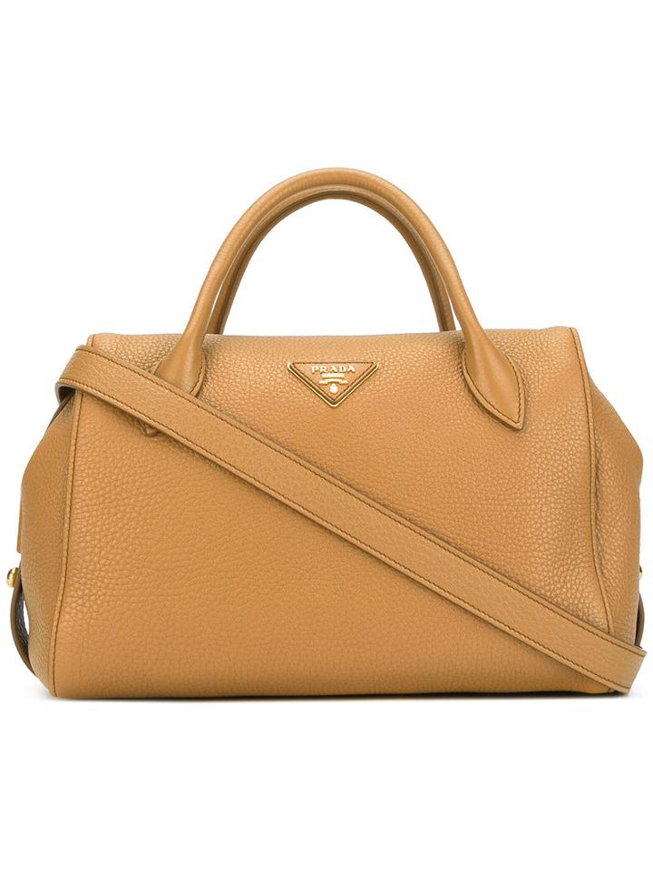 Prada Double Handles Tote, Women's, Nude/neutrals, Calf Leather
