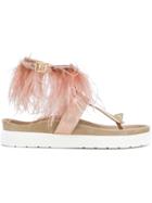 Inuiki Feather Embellished Sandals - Pink & Purple
