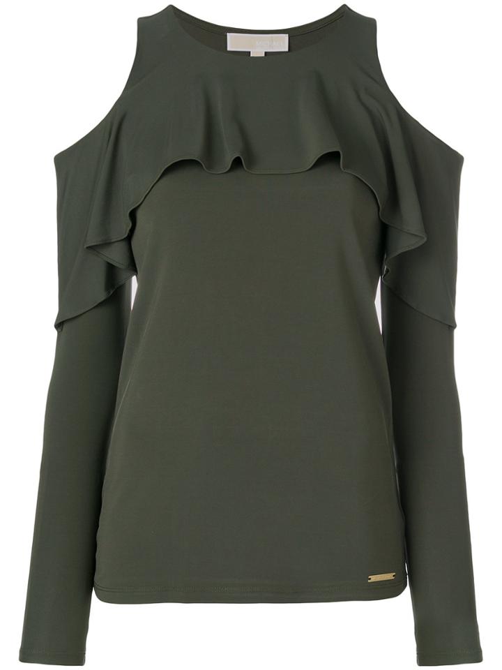 Michael Michael Kors Ruffled Cold-shoulder Blouse - Green