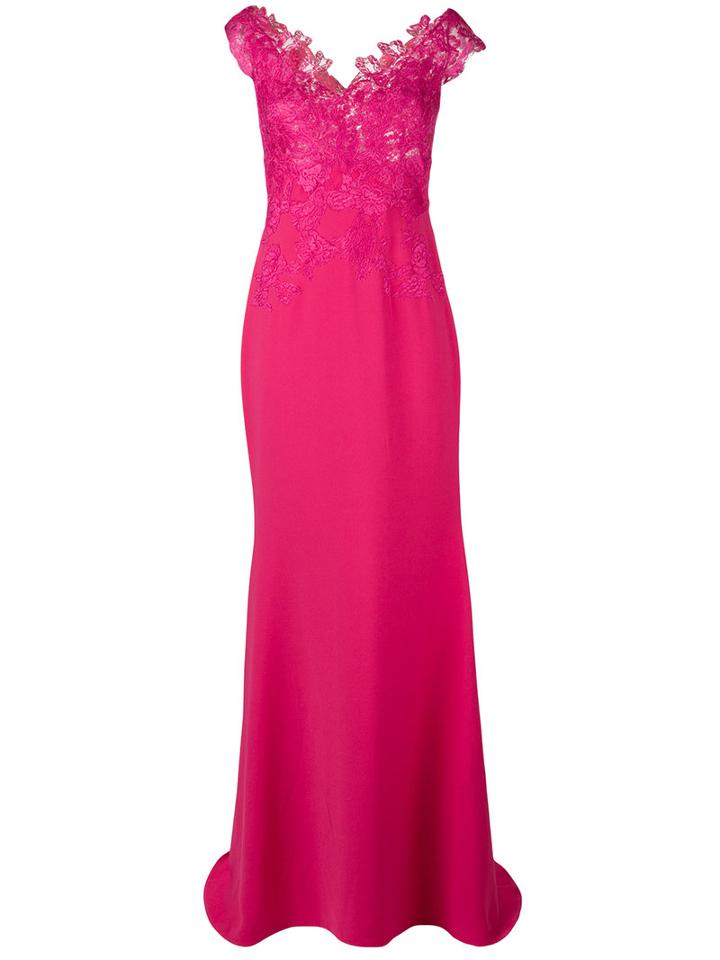 Sheer Neck Lace Gown - Women - Cotton/viscose - 42, Pink/purple, Cotton/viscose, Rhea Costa