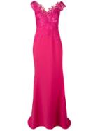Sheer Neck Lace Gown - Women - Cotton/viscose - 42, Pink/purple, Cotton/viscose, Rhea Costa
