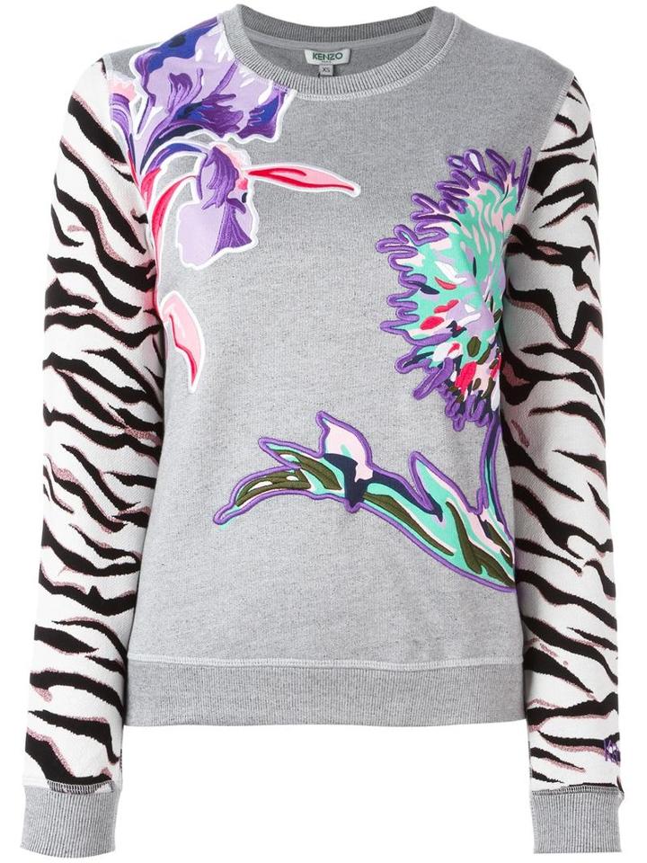 Kenzo Floral And Tiger Stripes Sweatshirt, Women's, Size: Small, Grey, Cotton