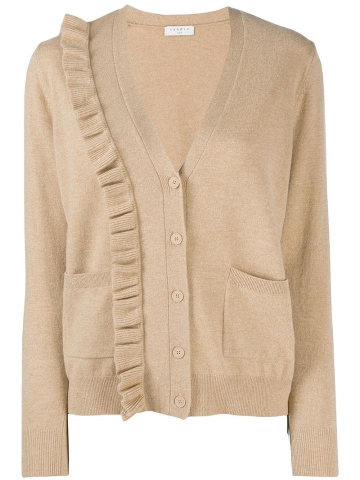 Sandro Paris Ruffled Trim Cardigan - Brown