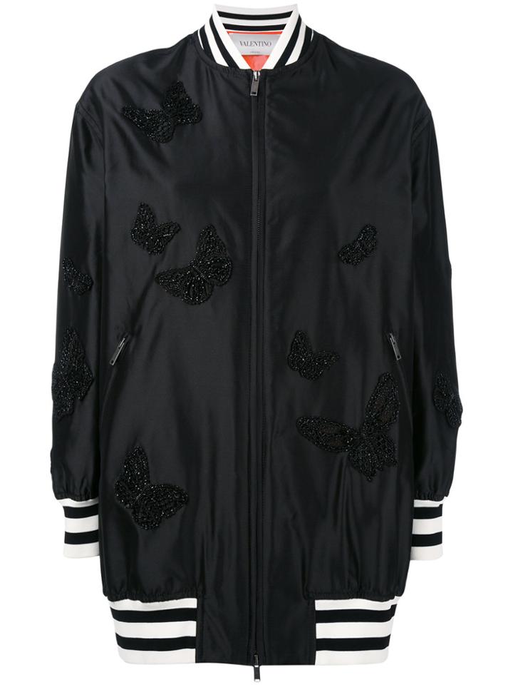 Valentino Butterfly Embroidered Bomber Jacket - Black