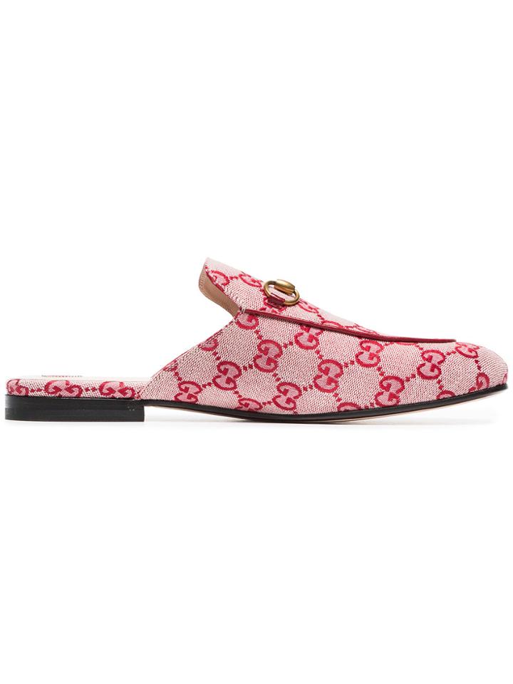 Gucci Red Princetown Gg Supreme Canvas Loafers