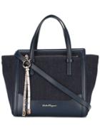 Salvatore Ferragamo Denim Tote Bag, Women's, Blue, Cotton/calf Leather