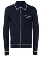 Joseph Contrast Trim Cardigan, Men's, Size: Large, Blue, Merino