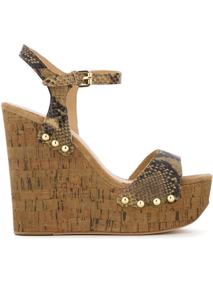 Ash 'biba' Studded Snakeskin Effect Cork Wedge Sandals
