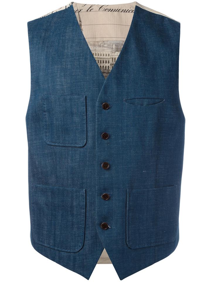 Al Duca D'aosta 1902 Pocketed Waistcoat, Men's, Size: 46, Blue, Cotton