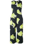 Msgm - Bananas Print Jumpsuit - Women - Cotton - 44, Black, Cotton