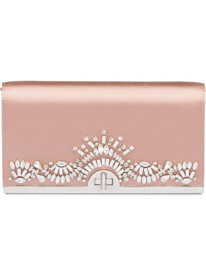 Prada Crystal Embellished Clutch - Pink