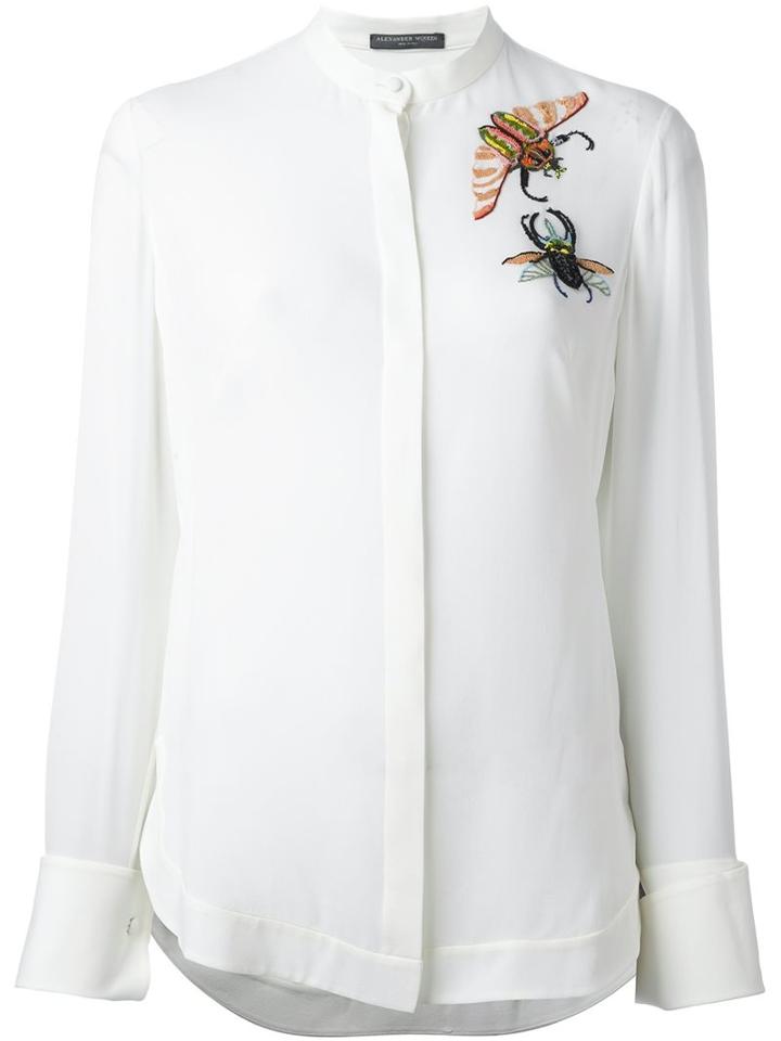 Alexander Mcqueen Embellished Insect Shirt, Women's, Size: 44, White, Silk