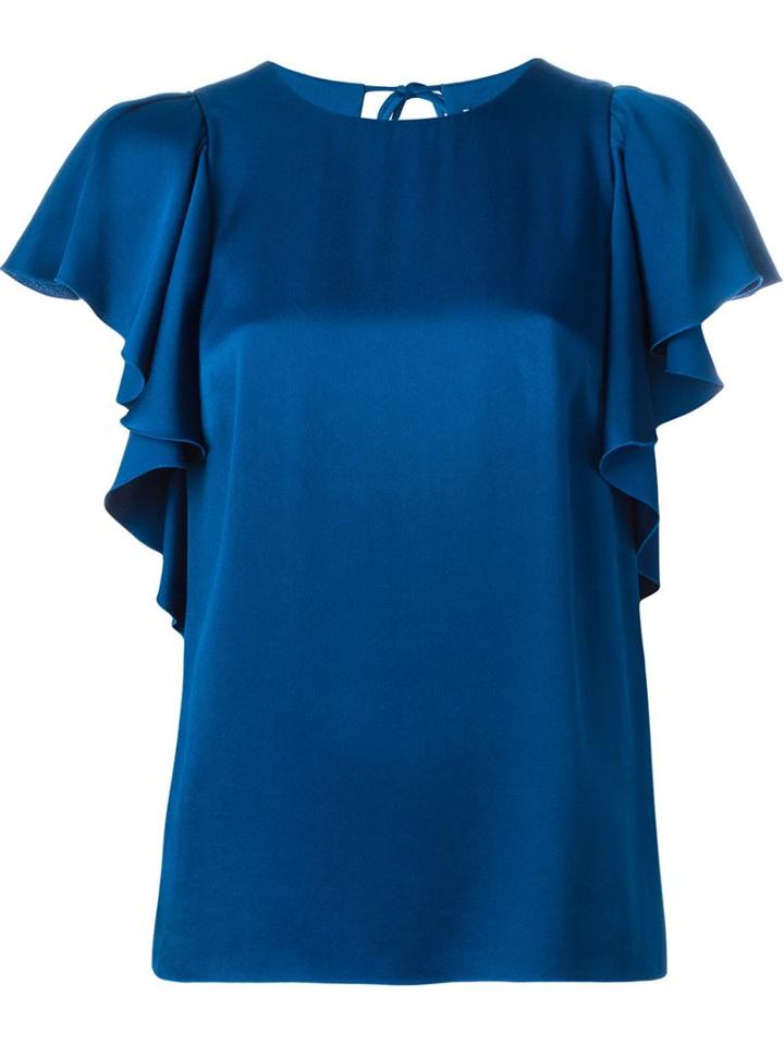 Lanvin Ruffle Sleeve Top, Women's, Size: 38, Blue, Acetate/viscose