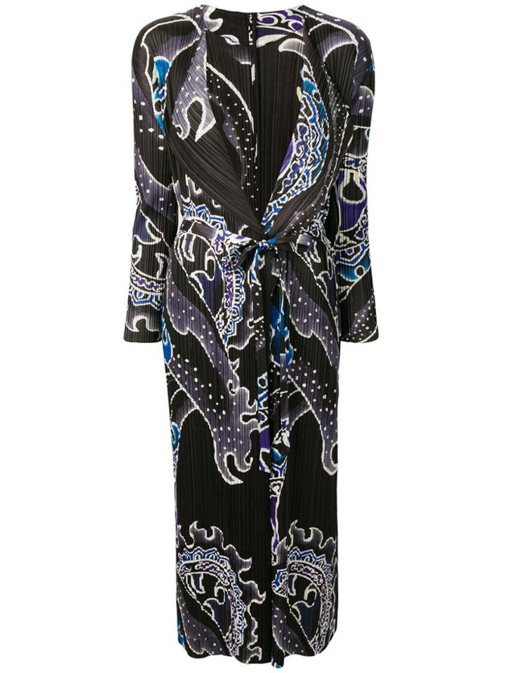 Pleats Please By Issey Miyake Printed Pleated Belted Coat - Black