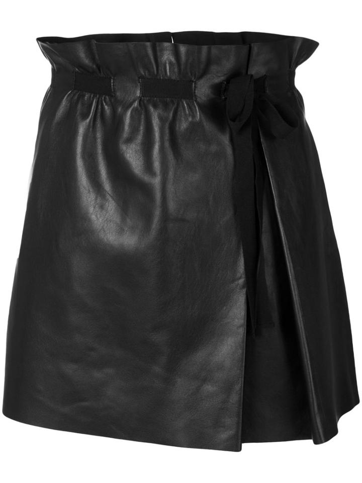 Red Valentino - Paper-bag Waist Mini Skirt - Women - Cotton/lamb Skin - 42, Black, Cotton/lamb Skin