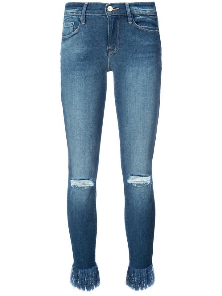Frame Frayed Ankle Jeans - Blue