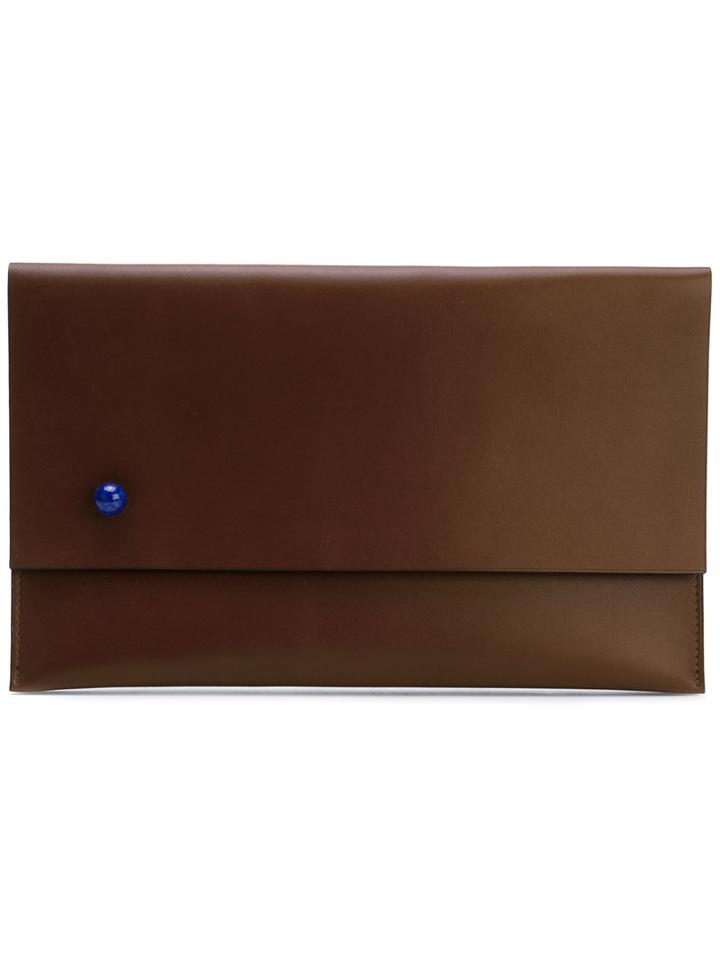 Valextra - Foldover Clutch - Women - Leather - One Size, Brown, Leather