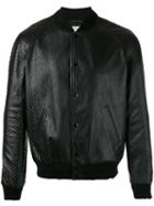 Saint Laurent Textured Leather Bomber Jacket, Men's, Size: 48, Black, Cotton/lamb Skin/cupro/wool