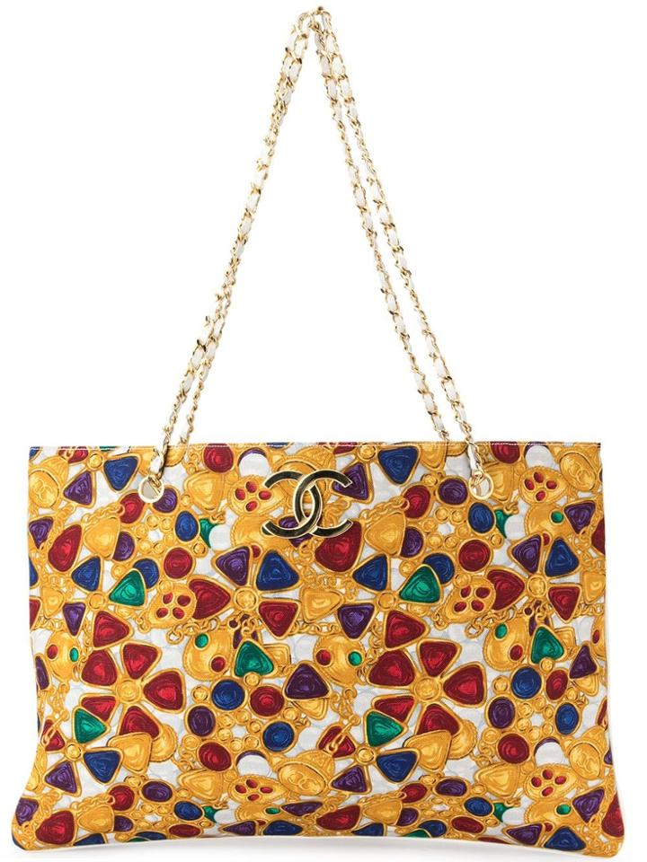 Chanel Vintage Jewelry Pattern Jumbo Xl Chain Shoulder Tote Bag -