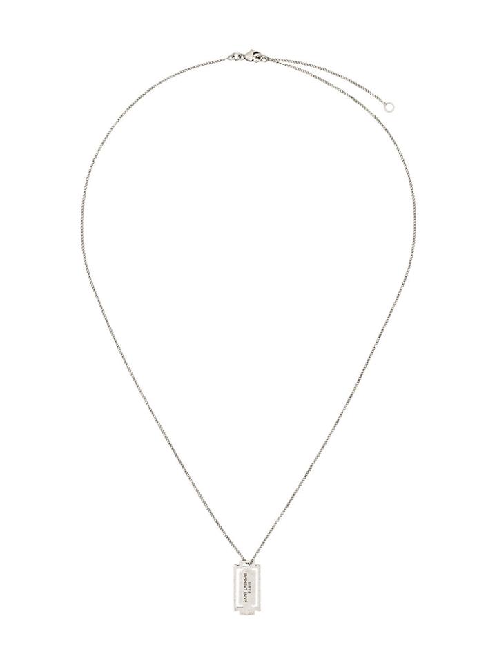 Saint Laurent Metallic Silver Razor Blade Pendant Necklace