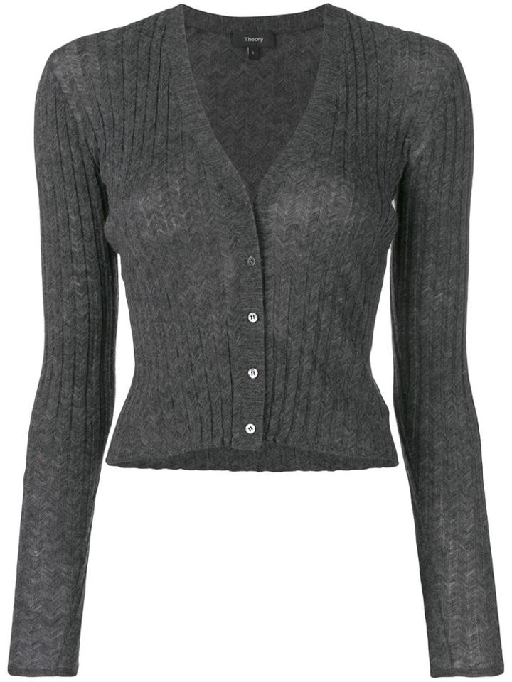 Theory Shrunken Lightweight Cardigan - Grey