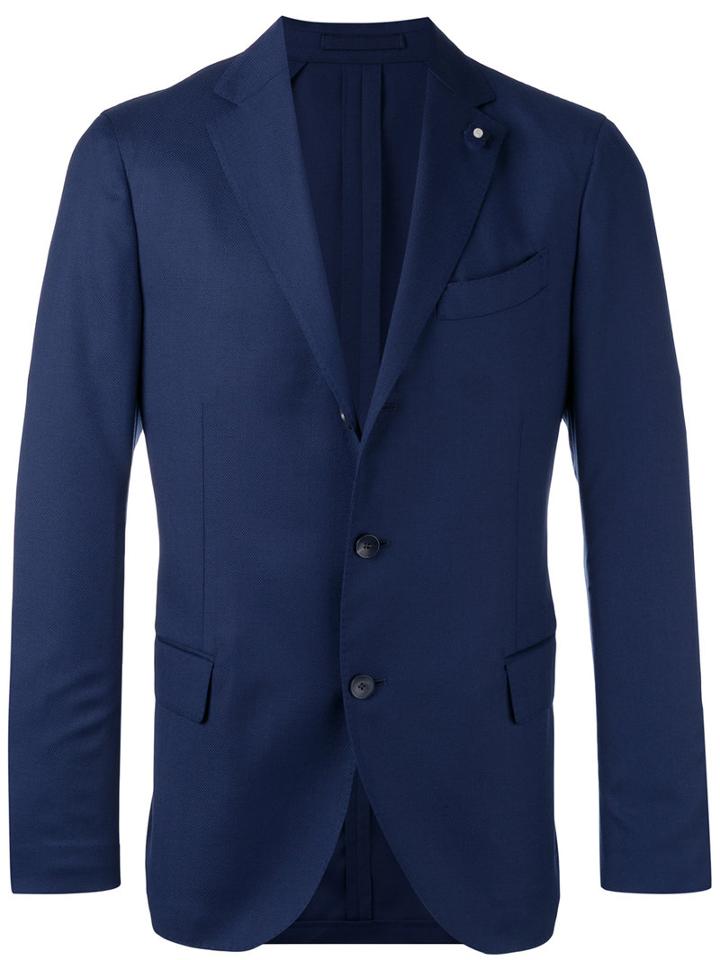 Lardini Fitted Blazer, Men's, Size: 54, Blue, Wool/polyester
