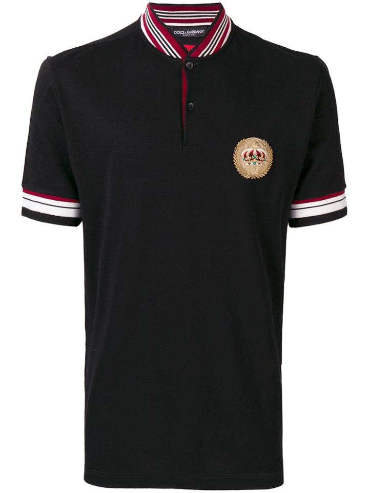 Dolce & Gabbana Crown Crest Patch Polo Shirt - Black