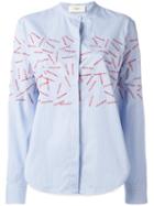 Ports 1961 Embroidered Slit Detail Shirt, Women's, Size: 40, Blue, Cotton