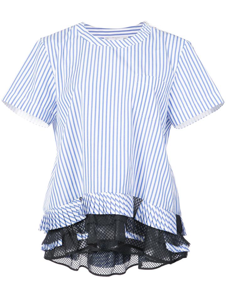 Sacai Ruffle-trimmed Striped Top - Blue