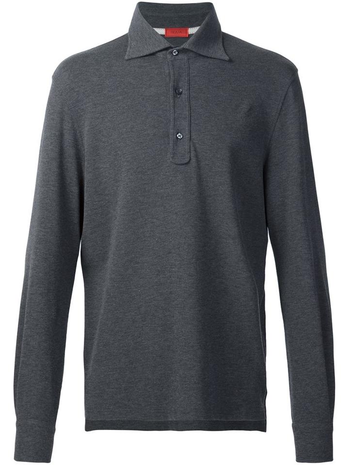 Isaia Long Sleeve Polo Shirt, Men's, Size: Large, Grey, Cotton