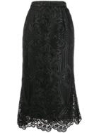 Wandering Embroidered Midi Skirt - Black