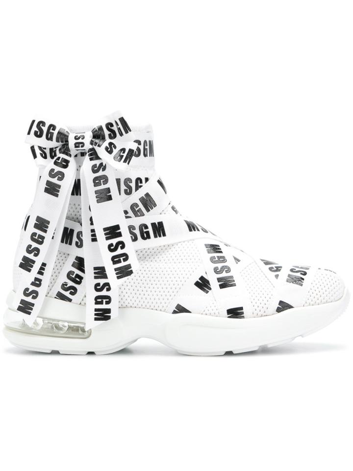 Msgm Logo Tape Sock-like Sneakers - White
