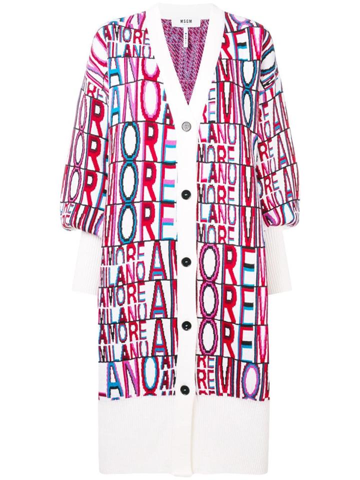 Msgm V-neck Logo Cardigan - Pink & Purple