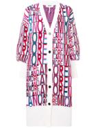 Msgm V-neck Logo Cardigan - Pink & Purple