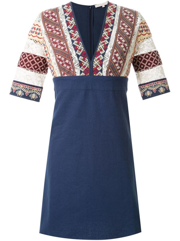 Vanessa Bruno Embroidered V-neck Dress, Women's, Size: 36, Blue, Cotton