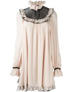 Giamba Ruffle Trim Mini Dress, Women's, Size: 42, Nude/neutrals, Viscose/polyamide/polyester