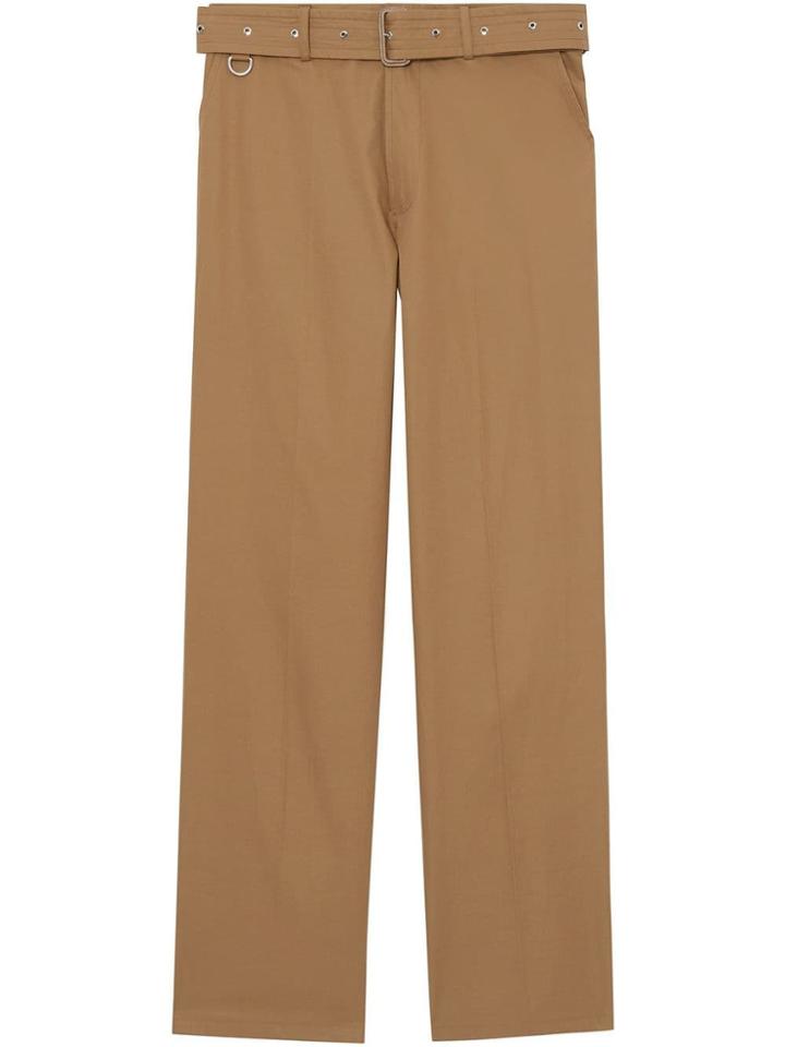Burberry D-ring Detail Belted Cotton Trousers - Neutrals
