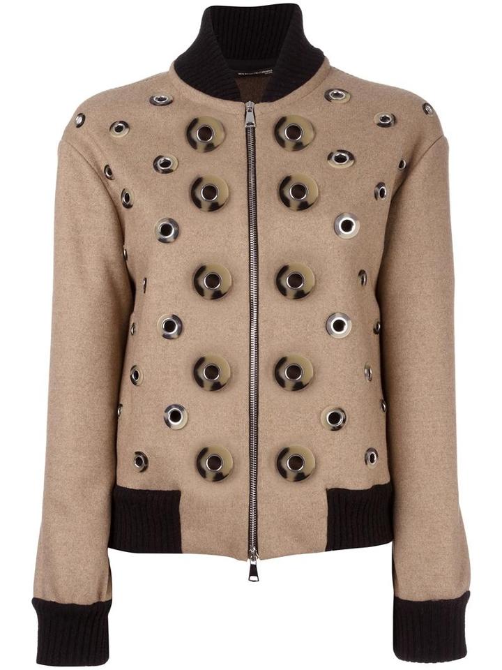 Maurizio Pecoraro Disc Applique Bomber Jacket, Women's, Size: 42, Brown, Nylon/polyester/viscose/brass
