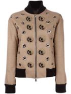 Maurizio Pecoraro Disc Applique Bomber Jacket, Women's, Size: 42, Brown, Nylon/polyester/viscose/brass