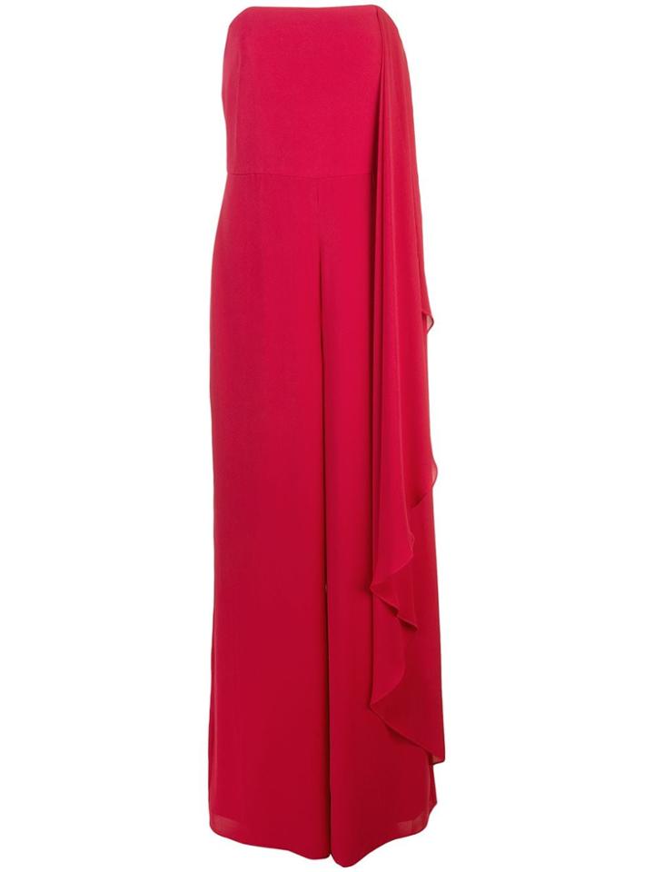 Halston Heritage Drapeg Strapless Jumpsuit - Red