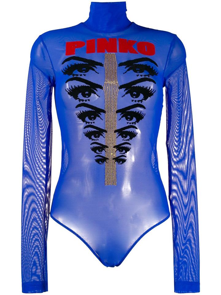 Pinko Eye Print Sheer Top - Blue