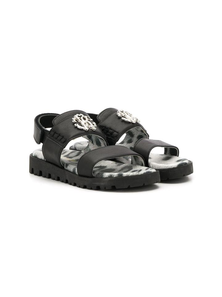 Roberto Cavalli Junior Teen Strappy Logo Plaque Sandals - Black