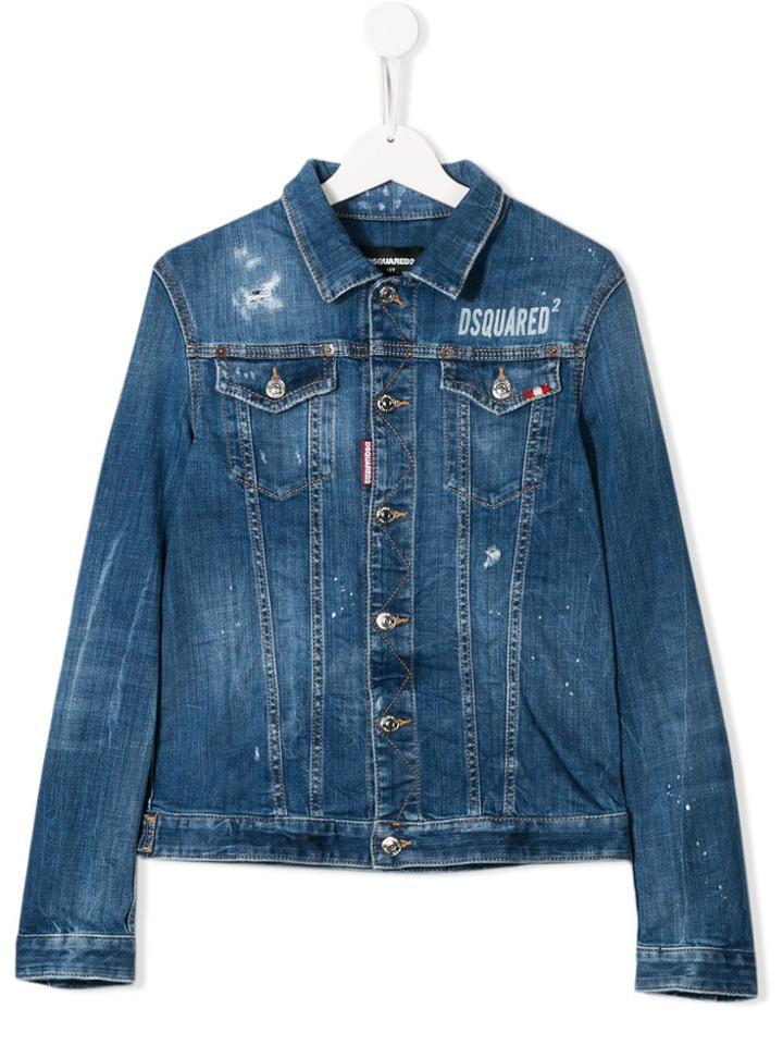 Dsquared2 Kids Teen Distressed Denim Shirt Jacket - Blue