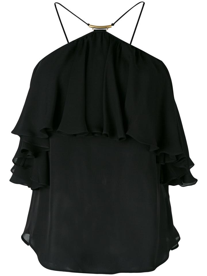Plein Sud - Halter Ruffle Top - Women - Silk - 40, Women's, Black, Silk