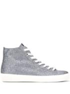 Leather Crown Glitter Hi-top Sneakers - Silver